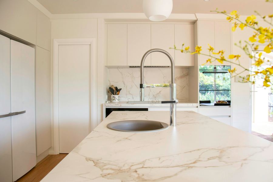 A marble-look island countertop
